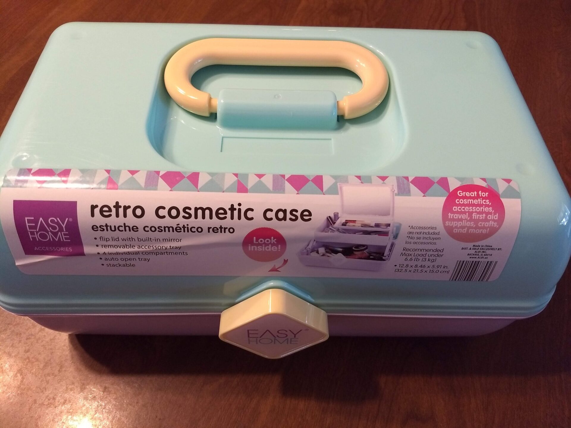 Mini Caboodle Type Green Carrying Make Up Travel Case W Mirror Removable  Tray