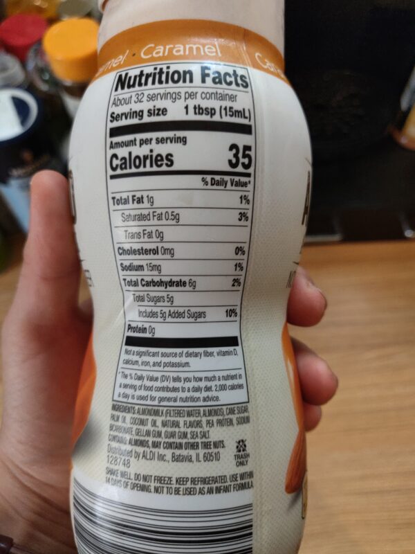 vanilla almond milk nutrition facts