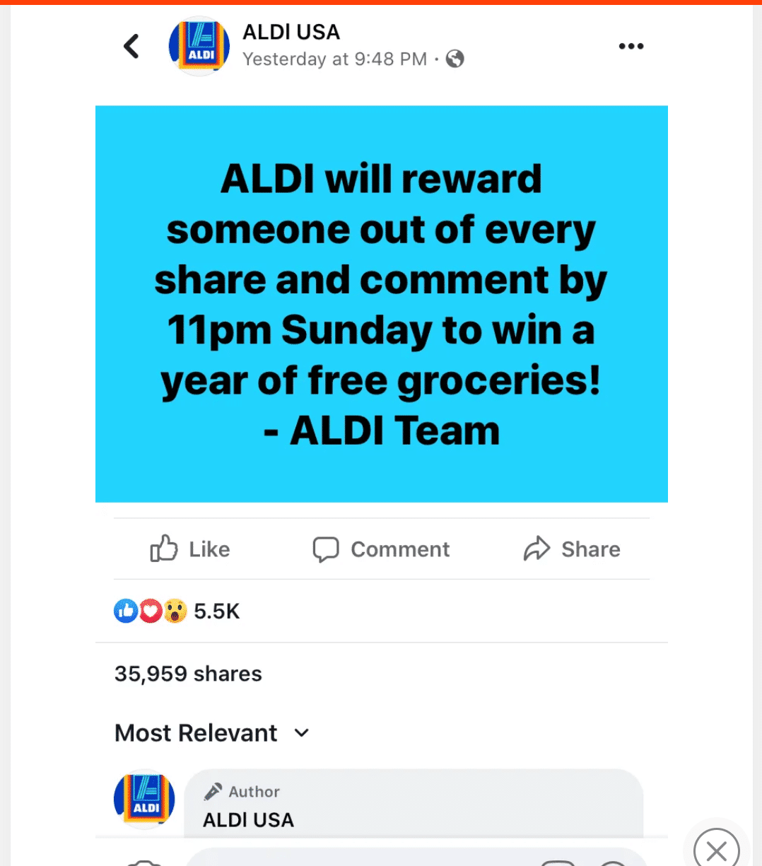 FACT CHECK Is Aldi Giving Away Free Groceries to People on Facebook