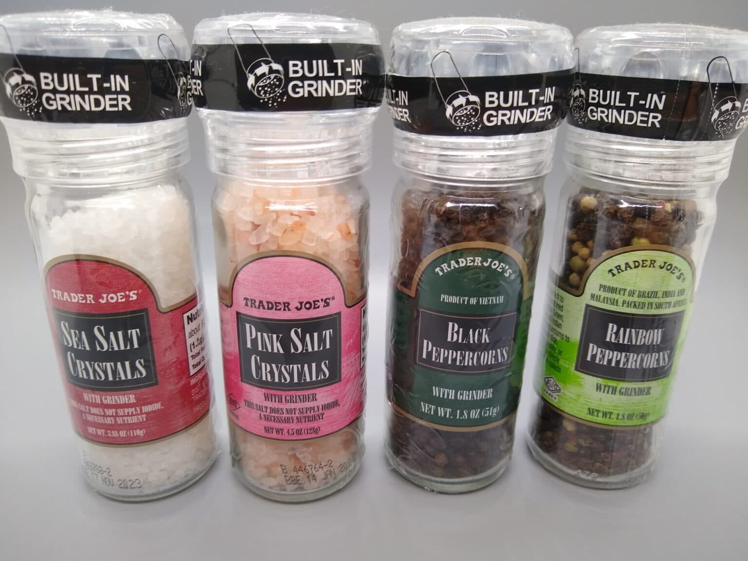 Trader Joe's Grinders: Sea Salt, Pink Salt, Black Peppercorn, Rainbow ...