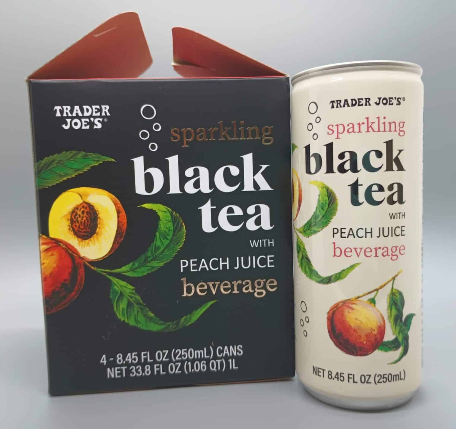 Trader Joe's Sparkling Black Tea with Peach Juice Beverage Aldi Reviewer